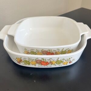 Vintage Corning Ware L'Echalote Baking Dishes Set of 2 Veggie Pattern Casserole